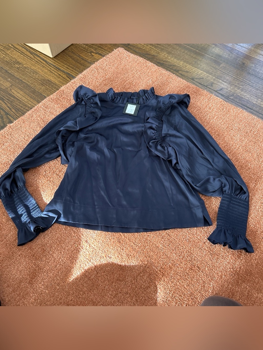 Joe's Jeans Navy Ruffle-Trim Long Sleeve Blouse / Size small